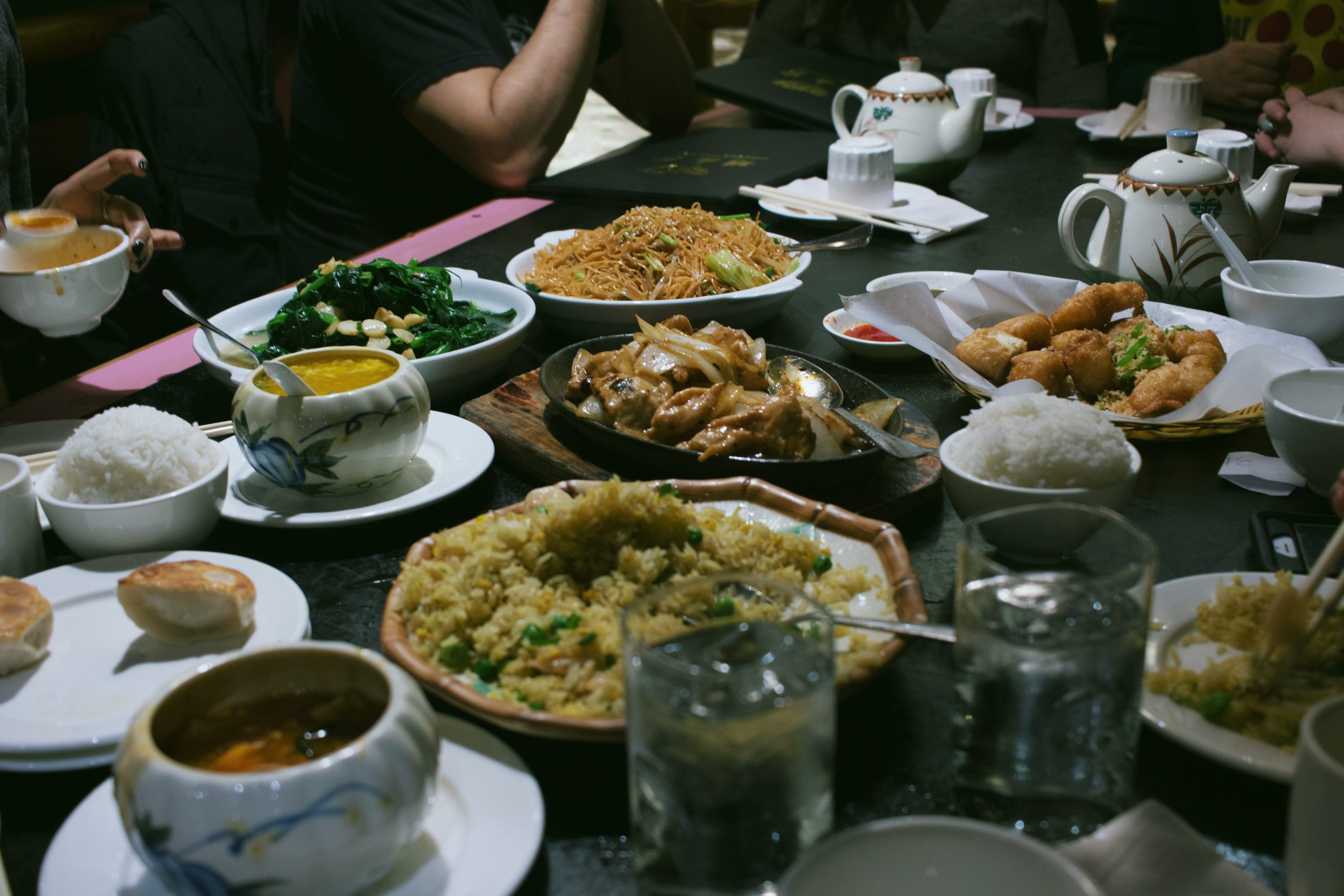 table spread of chinese food on the table